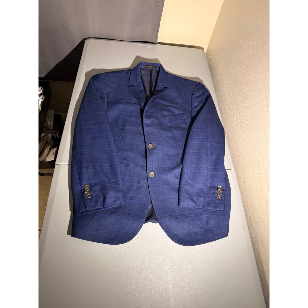 Jos. A. Bank Reserve Silk Wool Blazer Blue Plaid Tailored Fit Sport Coat 42S